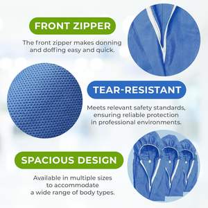 Combinaisons jetables Hubei Haixin pour hommes et femmes, combinaison de protection bleue, résistante à l'eau, en SMS polypropylène, combinaison de peintre avec capuche - Product Image 5