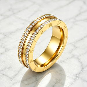 Anello JLM Premium in Acciaio al Titanio con Numeri Romani e Doppia Fila di Cristalli <span class=keywords><strong>per</strong></span> Uomo e Donna, Gioiello Regalo <span class=keywords><strong>per</strong></span> Matrimonio ed Eternità - Product Image 1