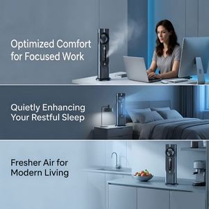 USB Rechargeable Humidifying Tower Fan, 6-Speed Desktop Fan with LED <b>Light</b>, Low Noise & Wide-Angle Airflow for Home Office - Product Image 6