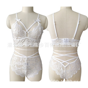 Ensemble de lingerie sexy pour femmes, soutien-gorge en dentelle et string taille basse, noir, deux pièces - Product Image 3