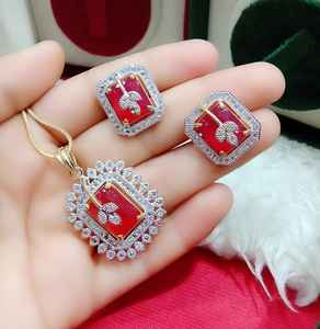 American Diamond Sparkling pendant set with same matching earrings and pendant chain for all function and party - Product Image 3