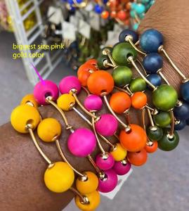 2026 nuovo arrivo di moda 18K oro Punk palle grossi braccialetti d'argento a buon mercato Design all'ingrosso nuovo legno braccialetto elastico per le donne - Product Image 6