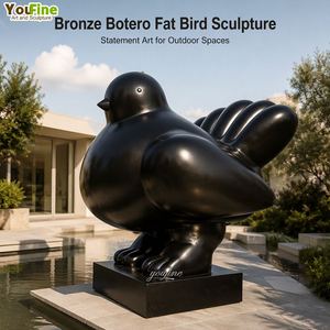 Grande Sculpture d'Oiseau Grosse en Bronze Noir Style Botero, Statue d'Oiseau Moderne Abstraite pour Jardin Extérieur, Art pour Hôtel et Villa - Product Image 1