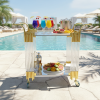 Chariot de service à 2 niveaux en métal doré à 4 roues pour aliments et bonbons, idéal pour salon et hôtel – Vente chaude, haute qualité, livraison rapide