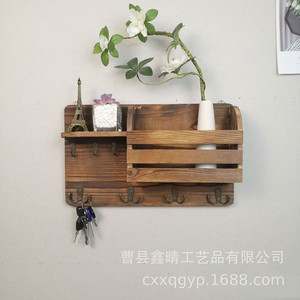 Retro wooden wall-mounted key <b>rack</b>, backpack and <b>coat</b> <b>rack</b>, wall storage unit - Product Image 2