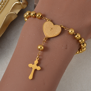 Bulk En Gros Popular Italian Heart Cross <b>Beads</b> <b>Gold</b> Plated Stainless Steel Jewelry Set for femmes women <b>bracelets</b> - Product Image 3