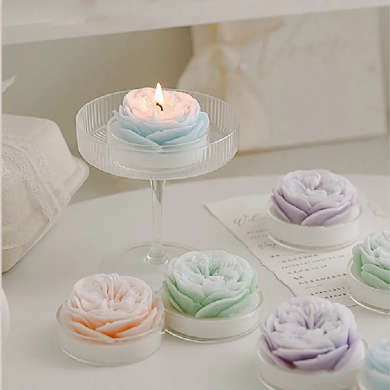 Candele a forma di rosa Austin con Base in vetro candela a fiori d'arte multicolore per decorazioni romantiche per la casa di nozze