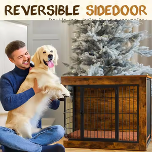 Meubles de chenil pour chiens ODM et OEM caisse de style vintage avec coussin épais et double porte pour petits et grands chiens - Product Image 5