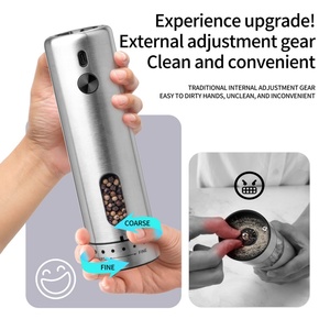 USB-C External Adjustment Stainless Steel Rechargeable Salt and <b>Pepper</b> Mill Electric Salt and <b>Pepper</b> <b>Grinder</b> Set - Product Image 3