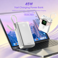 Banque d'alimentation portable LDNIO PQ51 20000mAh avec câble USB-C intégré, charge rapide 45W, charge de 4 appareils, affichage numérique LED