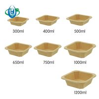 Respectueux de l'environnement biologique, récipient carré en papier kraft de toutes tailles, bol avec couvercle pour emballage alimentaire, boîte à lunch