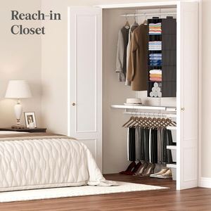 5-Tier Non-Woven Hanging Closet Organizer Foldable Storage <b>Shelf</b> with 2 Sturdy Metal <b>Hooks</b> for Wardrobe Bedroom Dorm - Product Image 6