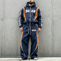 Ensemble de survêtement en nylon patchwork personnalisé pour homme, veste zippée et pantalon rayé, ensemble de jogging design, vêtements de sport légers et imperméables