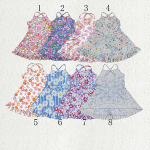 ชุดเดรสเด็กผู้หญิงแบบมีสายรัดลายดอกไม้ยาวระดับเข่า ชุดโยคะสำหรับพี่น้อง - Product Image 1