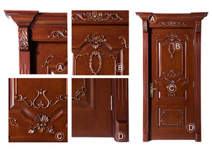 Fantaisie en bois <span class=keywords><strong>massif</strong></span> sculpté à la main en relief fleur simple porte avec cadre - Product Image 3