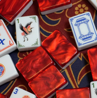 2026 Penjualan Terlaris Mahjong Akrilik Merah Mewah dengan Ukiran Ruby, Ubin Mahjong Cina Amerika, Permainan Hiburan Dalam Ruangan, Alas Mahjong