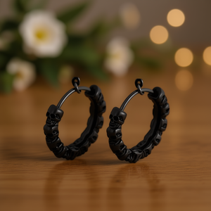 E3015 Orecchini a cerchio con teschio nero in lega di zinco, stile punk, gioielli unisex alla moda - Product Image 2