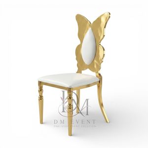 Chaise d'événement en acier inoxydable doré avec dossier papillon et coussin blanc pour mariages et banquets d'hôtel – Vente en gros de sièges - Product Image 1