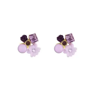 High Quality Noble and Temperamental S925 silver purple crystal flowers Studs earring woman luxury ACC jewels