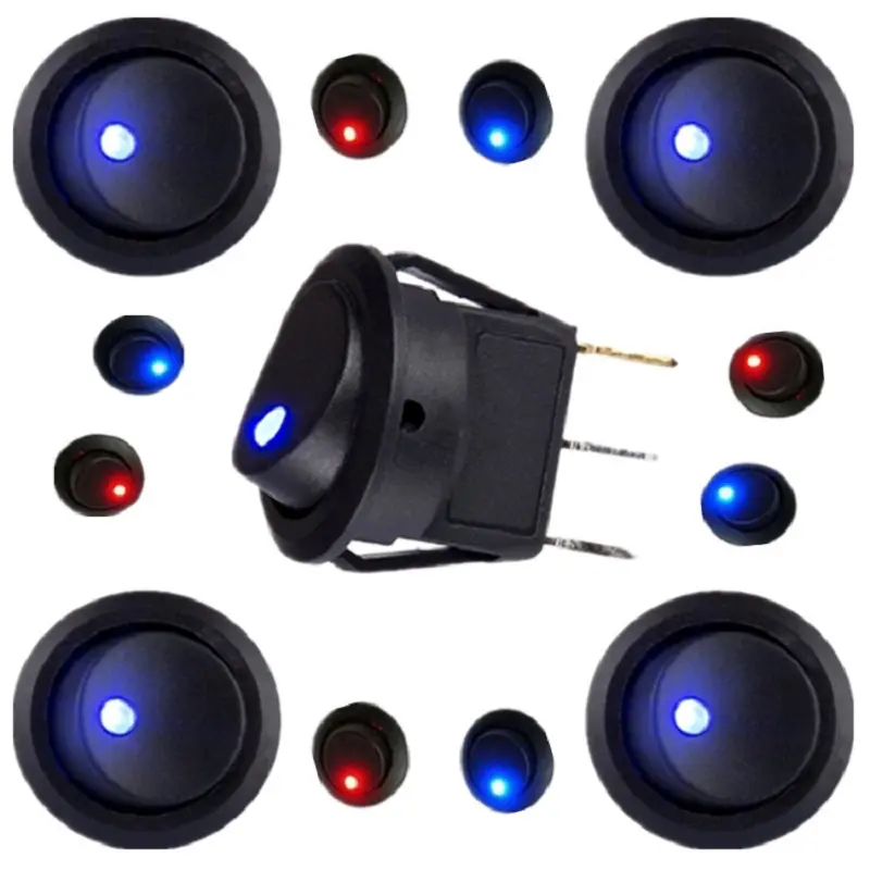 Interruptor de palanca de balancín redondo para coche, de 12a y 20V, 3 pines, LED rojo y redondo, Ojo de Gato, 24V, adecuado para motocicletas, rojo y azul