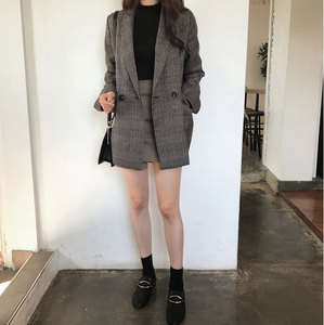 Liu Ming tren musim gugur 2024 wanita kasual panjang longgar kotak-kotak jaket Formal wanita kantor mantel luar - Product Image 3
