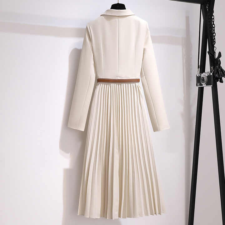 Fashion Formal Clothes Long Sleeve Pleated Suit Dress Solid Color Office Lady Professional Business Midi Long Casual Dresses