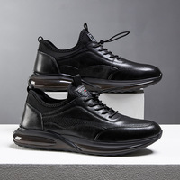 Chaussures de marche et de course noires personnalisées avec logo, en cuir véritable, avec coussinets, baskets décontractées