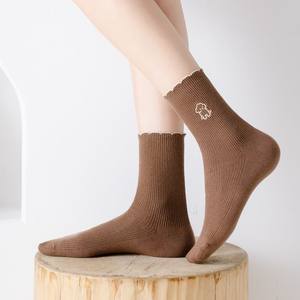 <span class=keywords><strong>Calcetines</strong></span> de <span class=keywords><strong>Mujer</strong></span> Estilo Coreano con Volantes de Dibujos Animados, Bordados Dulces, Transpirables, de Mezcla de Algodón, Color Sólido, Casuales, para Estudiantes - Product Image 4