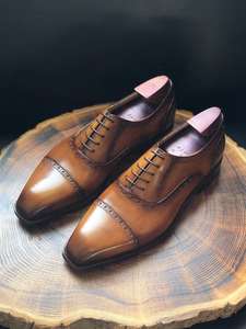 Squisita fattura <span class=keywords><strong>scarpe</strong></span> eleganti da <span class=keywords><strong>uomo</strong></span> Oxford in pura <span class=keywords><strong>pelle</strong></span> da <span class=keywords><strong>uomo</strong></span> in pizzo <span class=keywords><strong>marrone</strong></span> su misura Goodyear Welted <span class=keywords><strong>scarpe</strong></span> fatte a mano - Product Image 3
