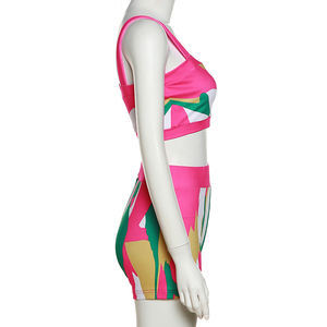 Ho 2024 Thời Trang In Ấn & Nhuộm Hai Mảnh Thiết Lập Phụ Nữ Giản Dị Mỏng Yếm Trong + Eo Cao Quần Short Trang Phục Tập Thể Dục Trang Phục - Product Image 5