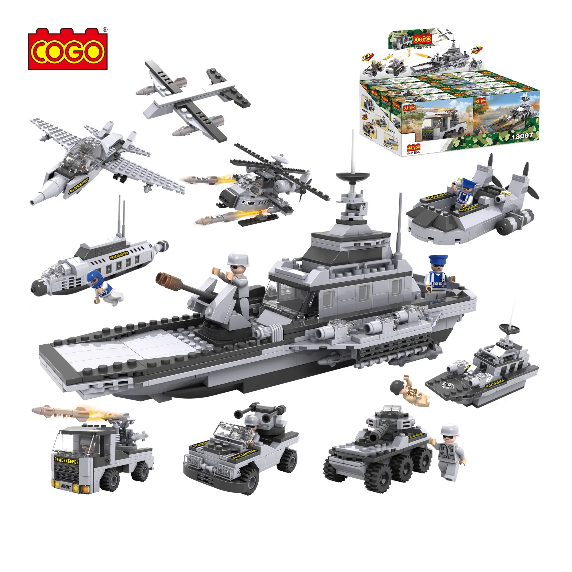 COGO 8 en 1 plus 3 en 1 blocs de construction éducatifs pour enfants, jouets multi-assemblage de navires de guerre, transformation de combat