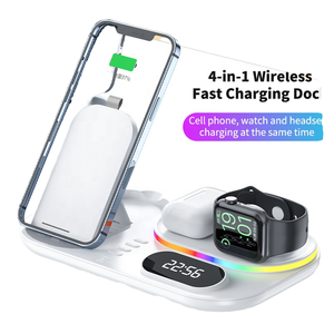 Cargador inalámbrico magnético RBG 30W, soporte de carga plegable y soporte para <span class=keywords><strong>iPhone</strong></span> 4 3 1 con pantalla de luz de reloj digital - Product Image 1