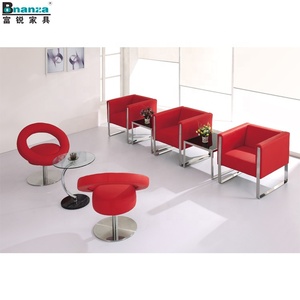 Silla giratoria informal para cafetería, sillón moderno de cuero rojo con base de acero inoxidable cepillado sólido, opciones de color - Product Image 3