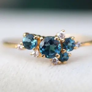 Delicate silver 925 cluster natural london blue topaz wedding gold plated 18k engagement ring LYR0807