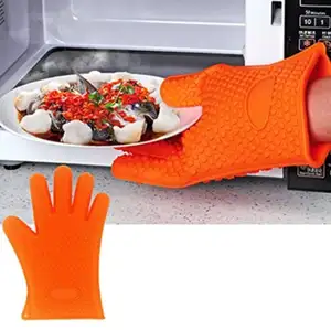 Sarung tangan silikon tahan panas, sarung tangan memasak memanggang, sarung tangan Oven Microwave dapur silikon tahan panas