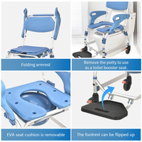 Chaise de toilette portable avec repose-pieds pour handicapés, chaise de toilette multifonction avec roulettes pour personnes âgées