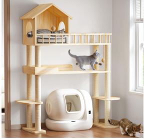 Tour <span class=keywords><strong>de</strong></span> <span class=keywords><strong>chat</strong></span> en bois personnalisée pour bac à litière automatique arbre à <span class=keywords><strong>chat</strong></span> meubles en bois massif à plusieurs niveaux pour <span class=keywords><strong>chat</strong></span> avec griffoir <span class=keywords><strong>maison</strong></span> - Product Image 1