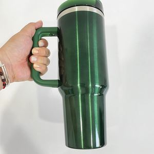 Gobelet H2.0 40oz avec poignée et paille, aspect métallique brillant, rouge et vert, pour sublimation, cadeau de Noël - Product Image 4