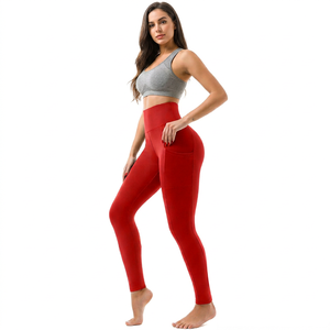 High Waist Seamless Yoga <b>Leggings</b> <b>Women</b> Solid Color Full Length Elastic Waist Pants With Pockets Four Way Stretch - Product Image 1