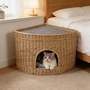<span class=keywords><strong>Cama</strong></span> para Mascotas Multifuncional de Mimbre de Ratán Natural Hecha a Mano, Cesta de Almacenamiento para Gatos, Venta al por Mayor - Product Image 1