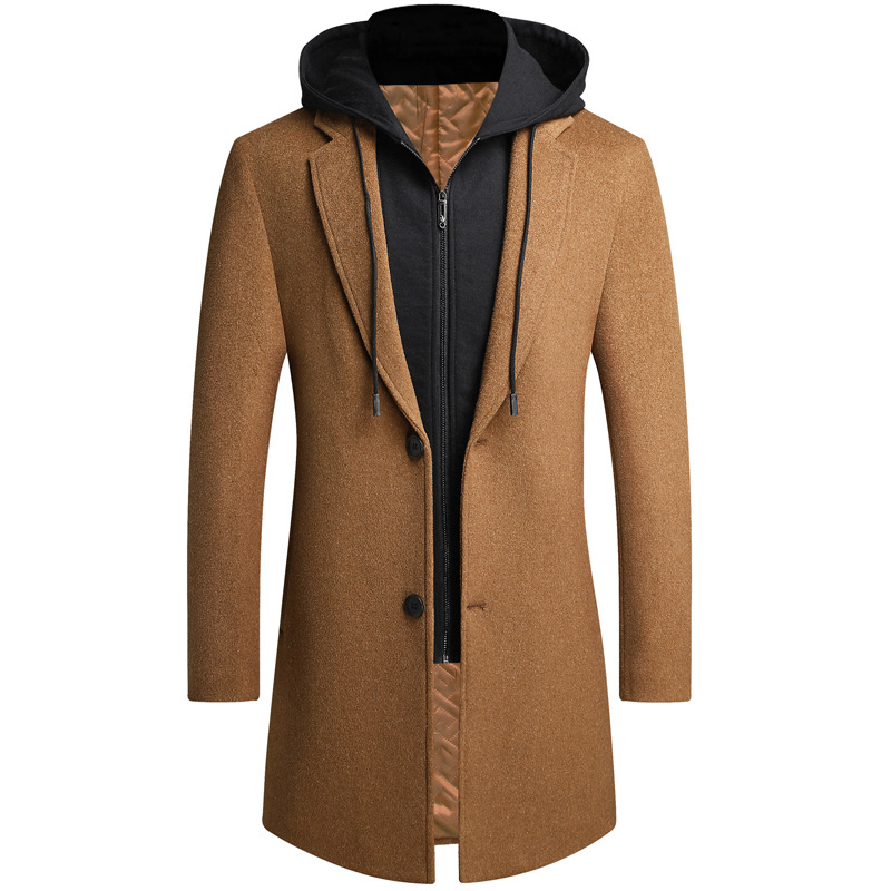 ジャケット・アウター FASHIRU wool melton hoodie long coat Maiyifu-GJ Men's Lightweight Hooded Windbreaker Trench Coat