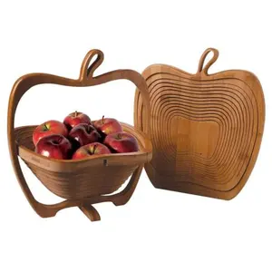 Бамбуковая складная корзина для фруктов, складная деревянная разделочная доска для хлеба и корзина для хранения