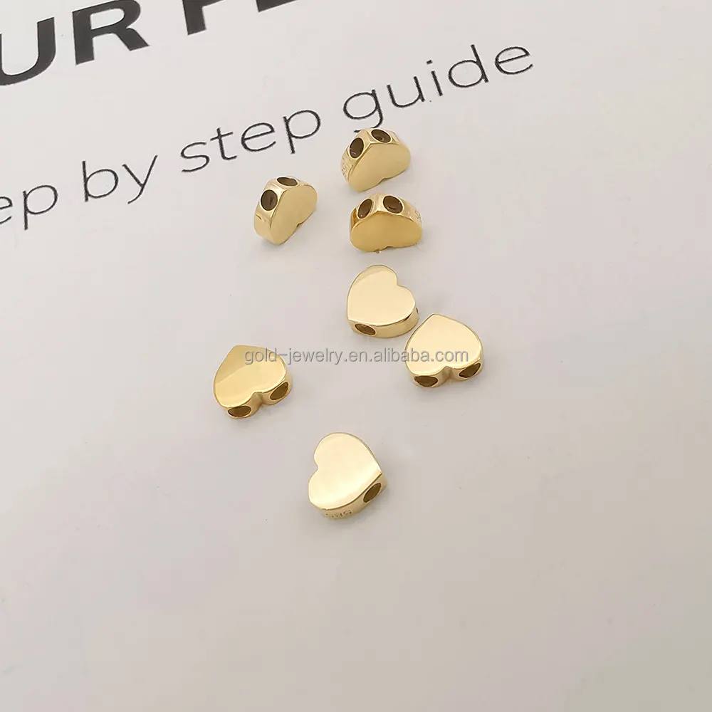 AU585 14K or jaune massif accessoire ajustement forme de cœur perles or bijoux fins vente en gros