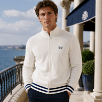 Fabricant de pulls, logo personnalisé, col roulé, tricot épais côtelé, vêtements d'hiver en laine et nylon, cardigan à fermeture éclair marron pour homme