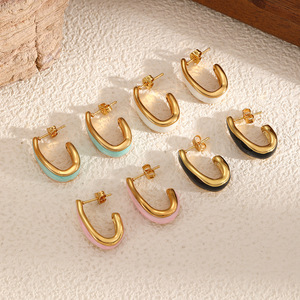 Pendientes de Aro Geométricos de Aleación de Zinc, Chapados en Oro de 18k, Coloridos, para Mujer, Joyería de Moda - Product Image 1