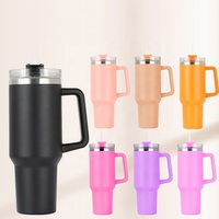Logo personnalisé anti-fuite flip paille tasse à café en acier inoxydable réutilisable à double paroi 40oz gobelet avec poignée