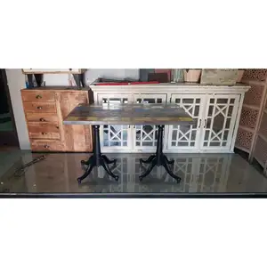 INDUSTRIAL FURNITURE CAST IRON TABLE BASE DINING ROOM FURNITURE SOLID WOOD TOP AND METAL LEGS FOR RESTAURANT AND HOTELS
