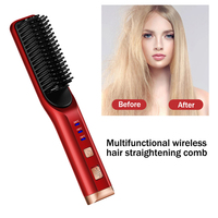 Batterie Chargée Cheveux Lisseur Peigne Brosse Mini Sans Fil Défriser Les Cheveux Brosse