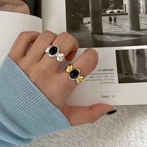 S925 Sterling Silver <b>Open</b> <b>Ring</b> Black Onyx Adjustable Unisex Fashion Jewelry Gift - Product Image 5