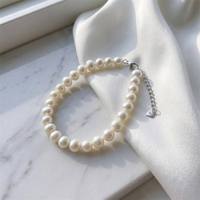 Bracelet en argent sterling S925 classique avec perles d'eau douce blanches rondes de qualité AAA de 4-4,5 mm et 6-7 mm, finition miroir, fait main, pour femmes